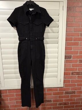 Good American Black Denim Short-Sleeve Jumpsuit